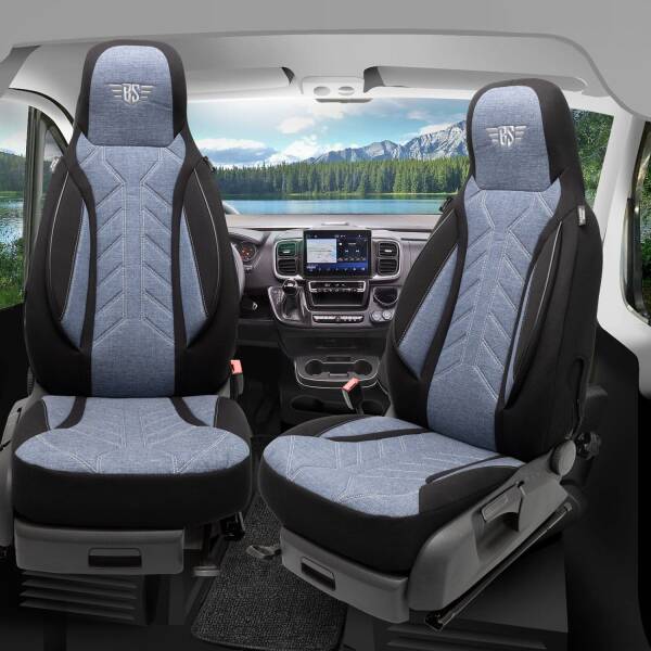 Pilot Wohnmobil Sitzbezüge für Pleasure-Way Plateau FL (Schwarz-Blau) HERM206
