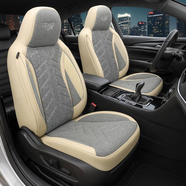 Pilot Sitzbezüge für Nissan NP300 Navara 3 ab 2005-2015 (Grau-Beige) HERM209 | Mit ABE
