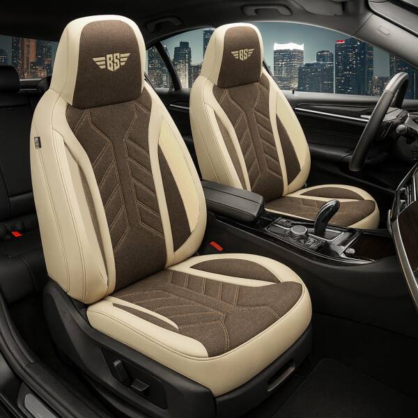 Pilot Sitzbezüge für Nissan Leaf 1 ab 2010-2018 (Beige-Braun) HERM211 | Mit ABE