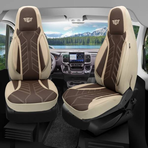 Pilot Wohnmobil Sitzbezüge für Sportsmobile GT Adventure Van 4x4 (Beige-Braun) Leder | Prime APOL510