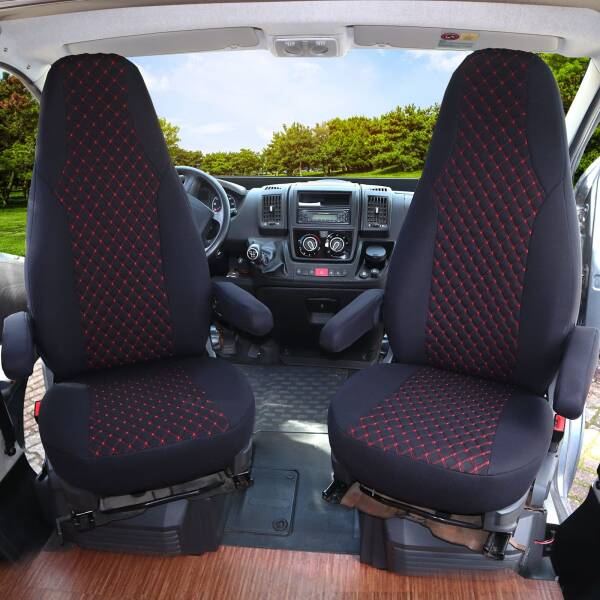 Pilot Wohnmobil Sitzbezüge für Bavaria Camp CUV 540 Selection Plus (Schwarz-Rot) POSE702