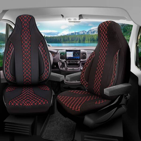 Pilot Wohnmobil Sitzbezüge für Bürstner Boxcaravan 650 SL (Schwarz-Rot) WOHN402