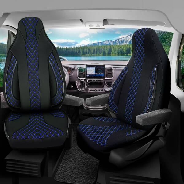 Pilot Wohnmobil Sitzbezüge für Dethleffs Junior III 700 (Schwarz-Blau) WOHN406