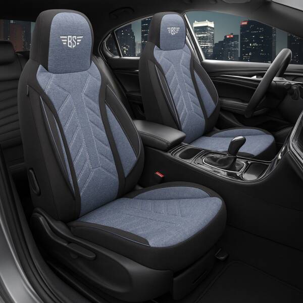 Pilot Sitzbezüge für Volvo S70 V70 2 ab 2000-2007 (Schwarz-Blau) HERM206 | Mit ABE